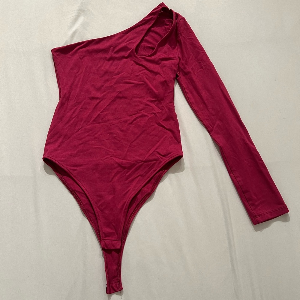 ZARA pink bodysuit one shoulder long sleeve